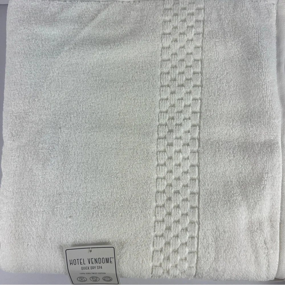 Hotel Vendome Bath Towel Set Luxury Cotton White 3 Pc Set Quick Dry Plush NEW
